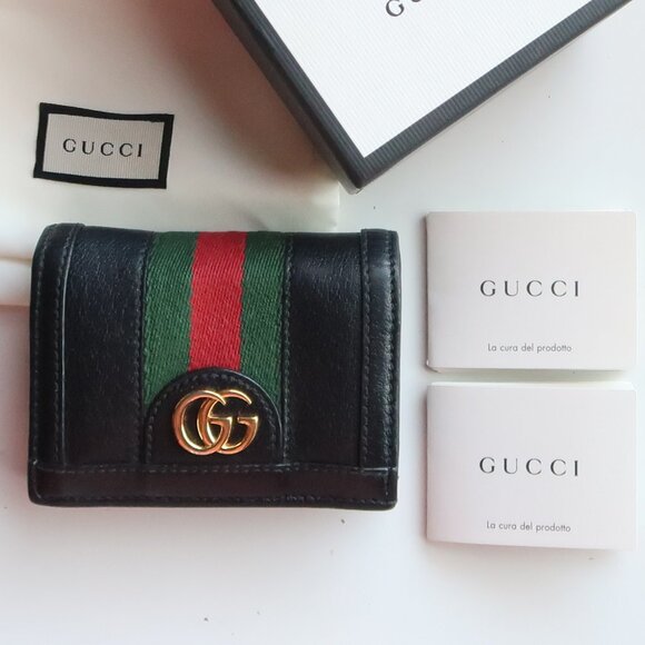 Gucci 100% Authentic Black Leather GG Ophidia Card Case Bifold Designer Wallet - Picture 2 of 16